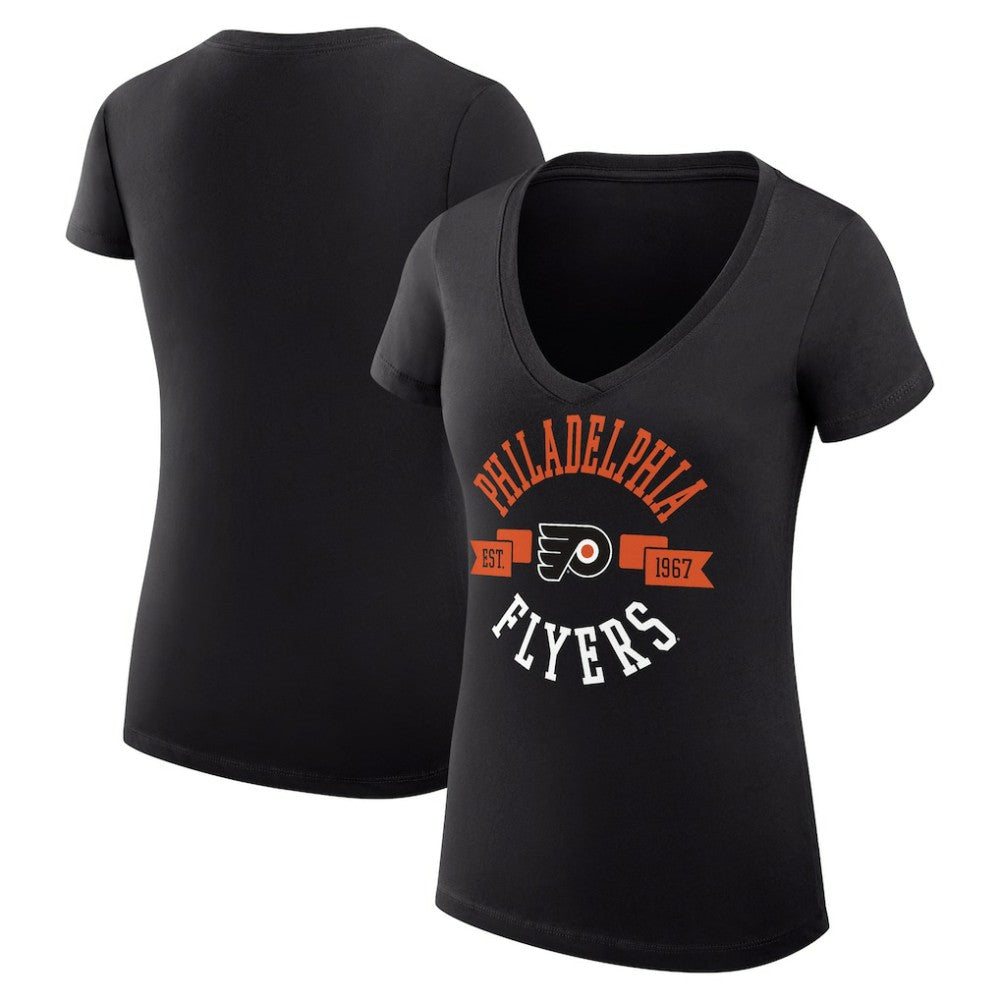 Philadelphia Flyers G-III 4Her by Carl Banks Women's Super-Slim Fit Lightweight City Graphic V-Neck T-Shirt - Black | US 200593359