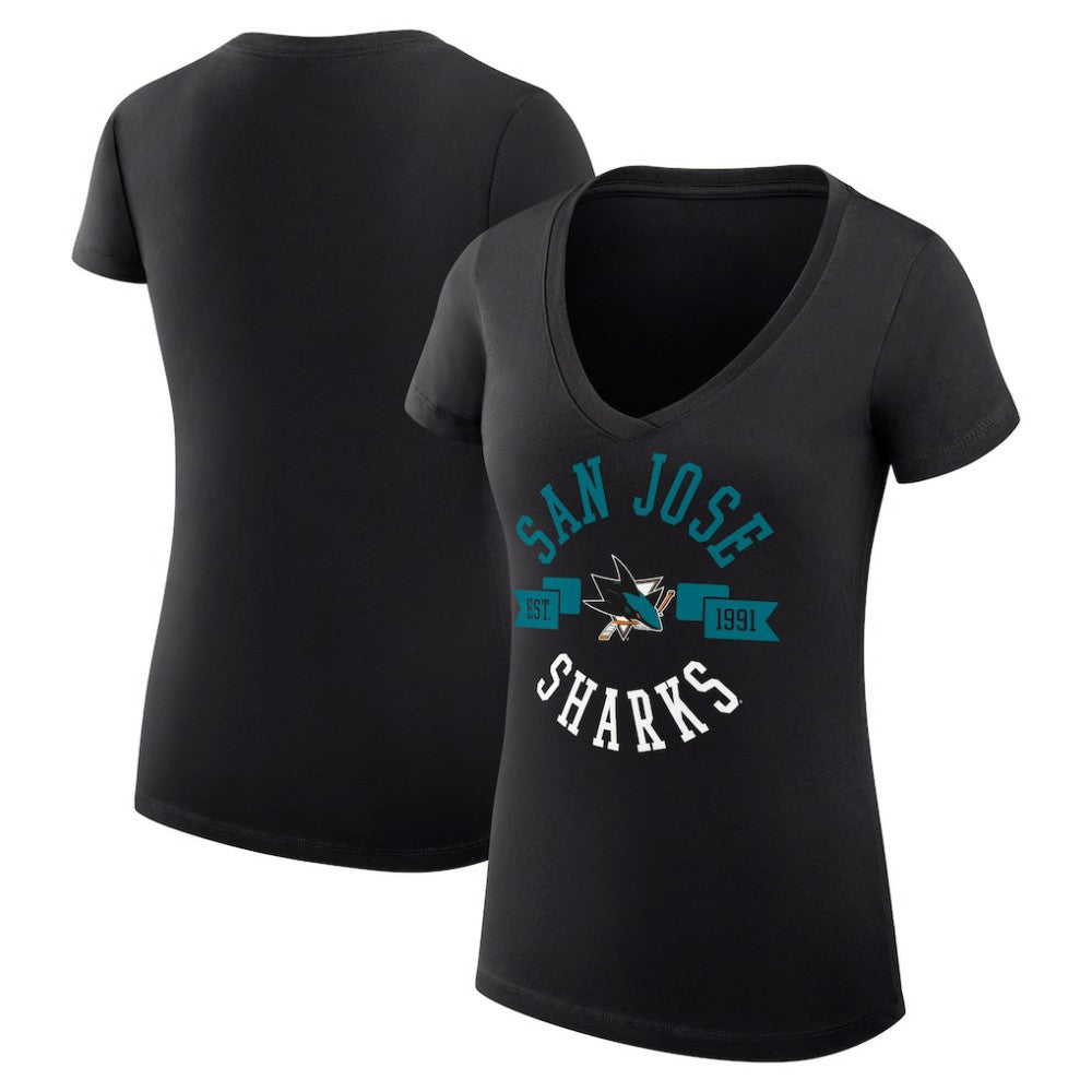 San Jose Sharks G-III 4Her by Carl Banks Women's Super-Slim Fit Lightweight City Graphic V-Neck T-Shirt - Black | US 200593362