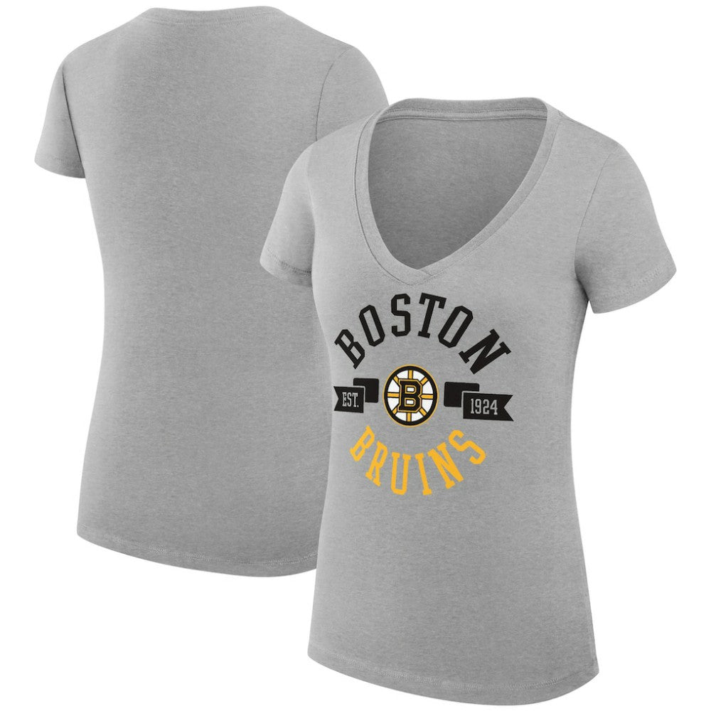 Boston Bruins G-III 4Her by Carl Banks Women's Super-Slim Fit Lightweight City Graphic V-Neck T-Shirt - Heather Gray | US 200593369