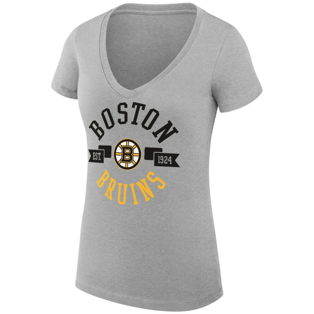 Boston Bruins G-III 4Her by Carl Banks Women's Super-Slim Fit Lightweight City Graphic V-Neck T-Shirt - Heather Gray | US 200593369