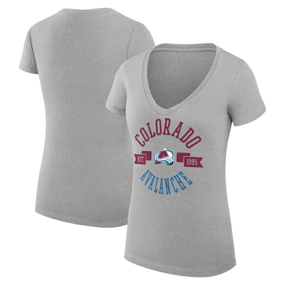 Colorado Avalanche G-III 4Her by Carl Banks Women's Super-Slim Fit Lightweight City Graphic V-Neck T-Shirt - Heather Gray | US 200593378
