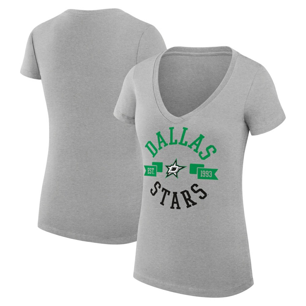 Dallas Stars G-III 4Her by Carl Banks Women's Super-Slim Fit Lightweight City Graphic V-Neck T-Shirt - Heather Gray | US 200593380