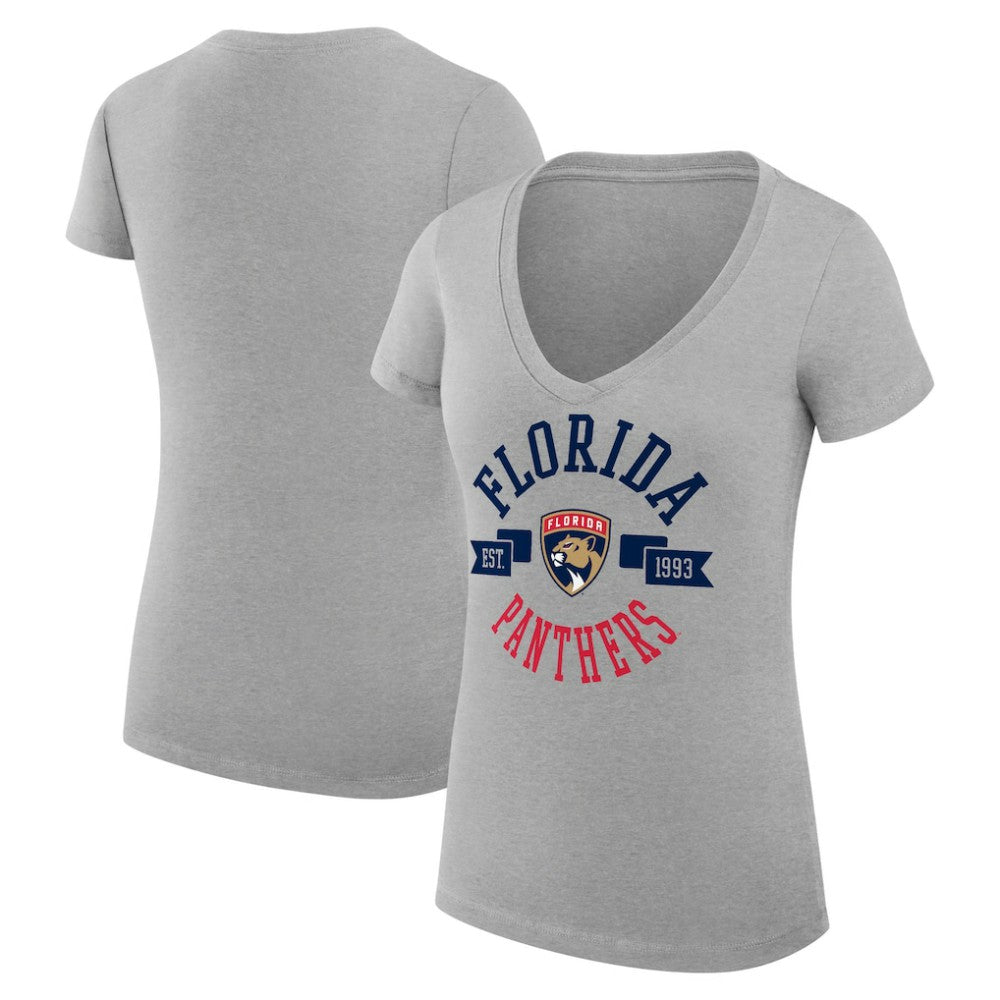 Florida Panthers G-III 4Her by Carl Banks Women's Super-Slim Fit Lightweight City Graphic V-Neck T-Shirt - Heather Gray | US 200593385