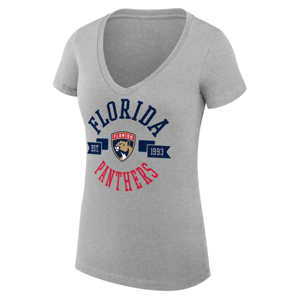 Florida Panthers G-III 4Her by Carl Banks Women's Super-Slim Fit Lightweight City Graphic V-Neck T-Shirt - Heather Gray | US 200593385