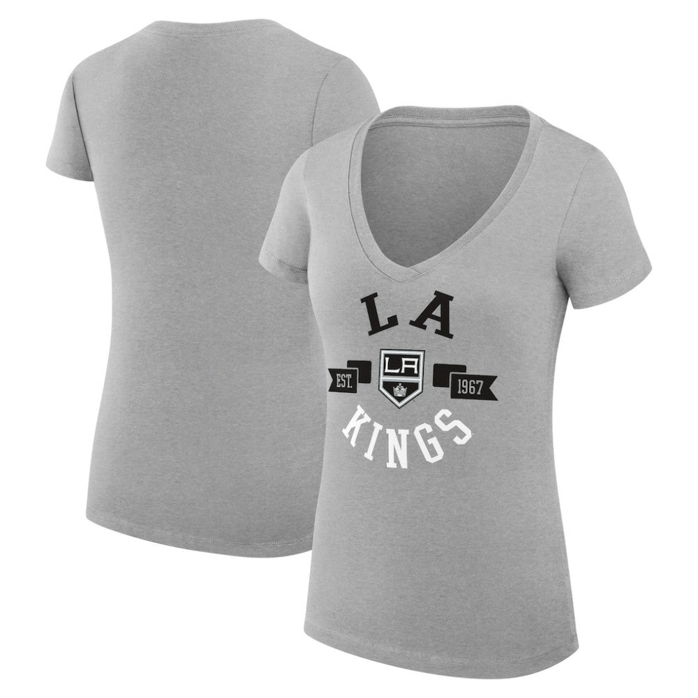 Los Angeles Kings G-III 4Her by Carl Banks Women's Super-Slim Fit Lightweight City Graphic V-Neck T-Shirt - Heather Gray | US 200593387