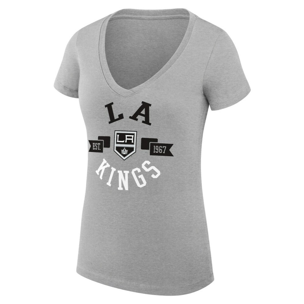 Los Angeles Kings G-III 4Her by Carl Banks Women's Super-Slim Fit Lightweight City Graphic V-Neck T-Shirt - Heather Gray | US 200593387