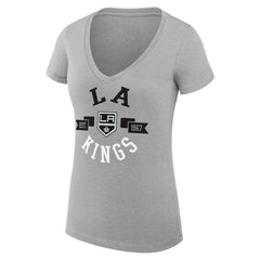 Los Angeles Kings G-III 4Her by Carl Banks Women's Super-Slim Fit Lightweight City Graphic V-Neck T-Shirt - Heather Gray | US 200593387