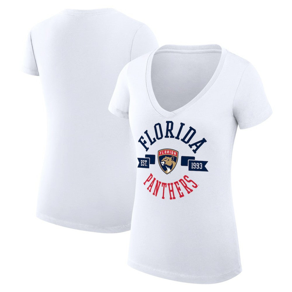 Florida Panthers G-III 4Her by Carl Banks Women's Super-Slim Fit Lightweight City Graphic V-Neck T-Shirt - White | US 200593391