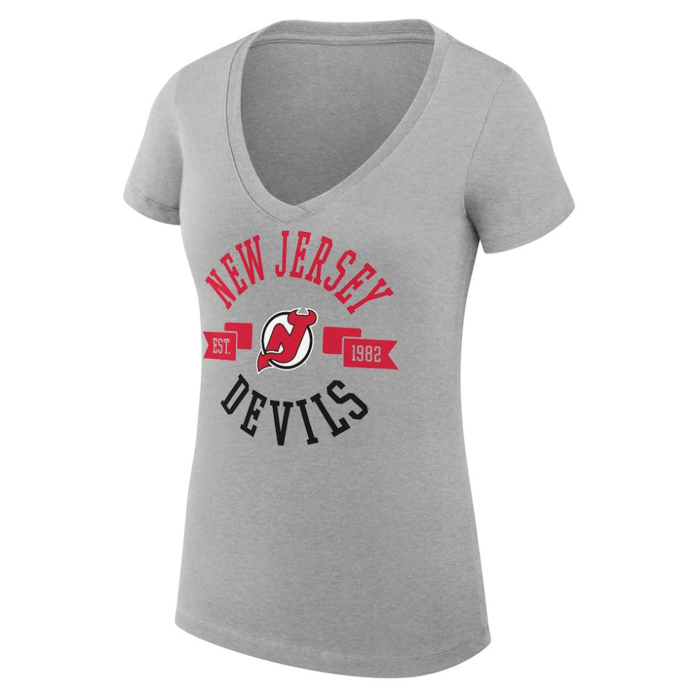 New Jersey Devils G-III 4Her by Carl Banks Women's Super-Slim Fit Lightweight City Graphic V-Neck T-Shirt - Heather Gray | US 200593394