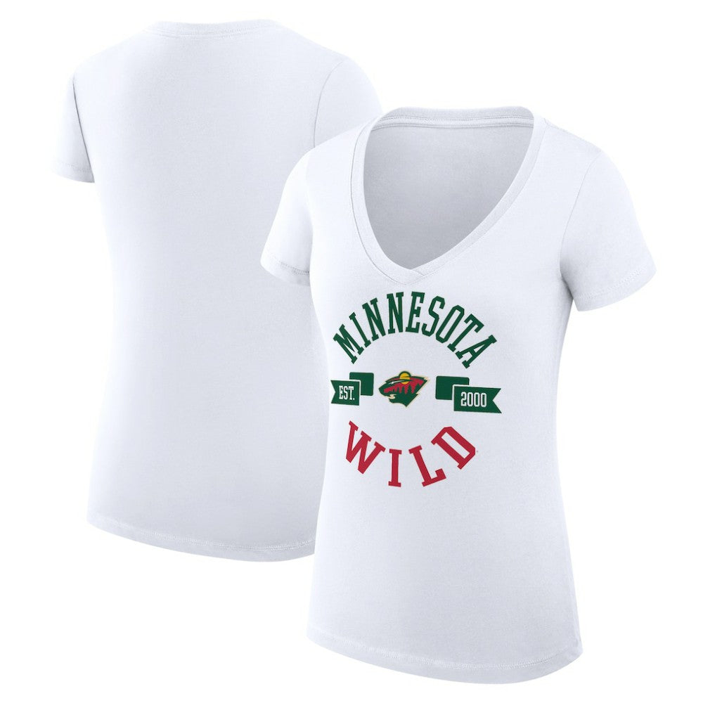 Minnesota Wild G-III 4Her by Carl Banks Women's Super-Slim Fit Lightweight City Graphic V-Neck T-Shirt - White | US 200593395