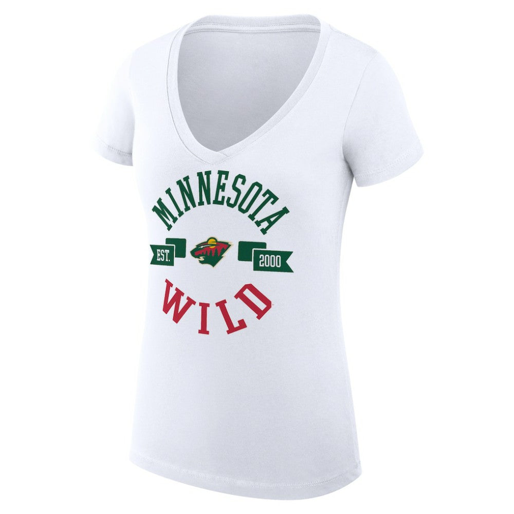 Minnesota Wild G-III 4Her by Carl Banks Women's Super-Slim Fit Lightweight City Graphic V-Neck T-Shirt - White | US 200593395