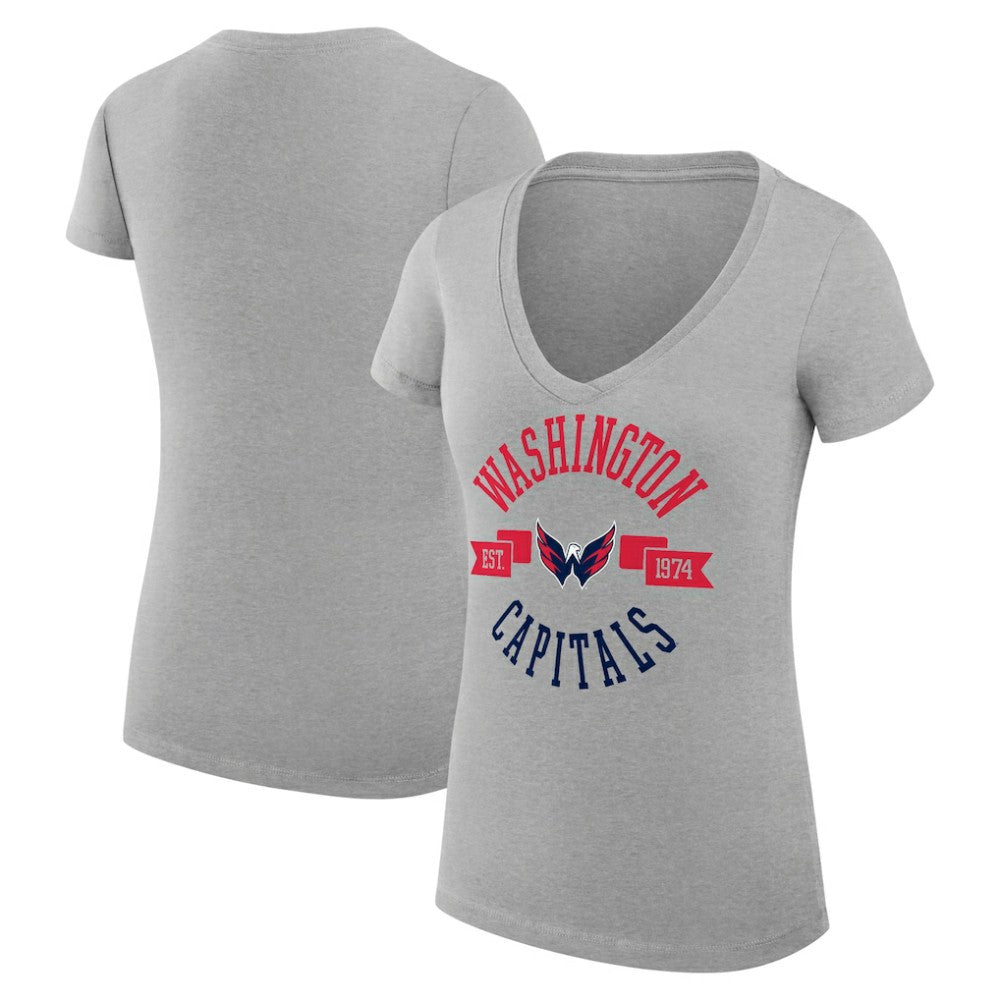 Washington Capitals G-III 4Her by Carl Banks Women's Super-Slim Fit Lightweight City Graphic V-Neck T-Shirt - Heather Gray | US 200593422