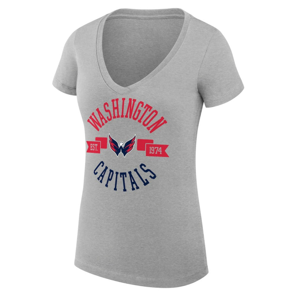 Washington Capitals G-III 4Her by Carl Banks Women's Super-Slim Fit Lightweight City Graphic V-Neck T-Shirt - Heather Gray | US 200593422