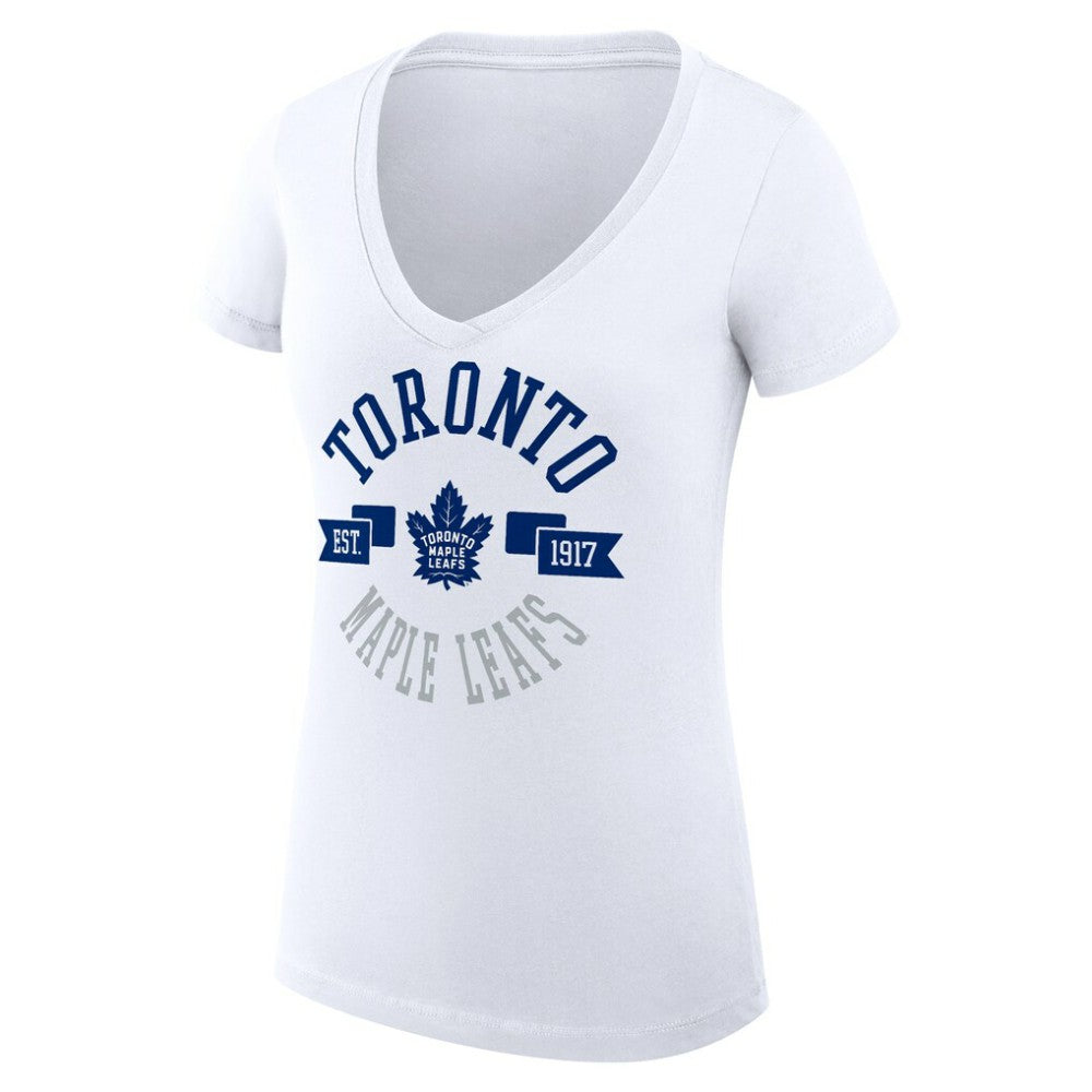 Toronto Maple Leafs G-III 4Her by Carl Banks Women's Super-Slim Fit Lightweight City Graphic V-Neck T-Shirt - White | US 200593423