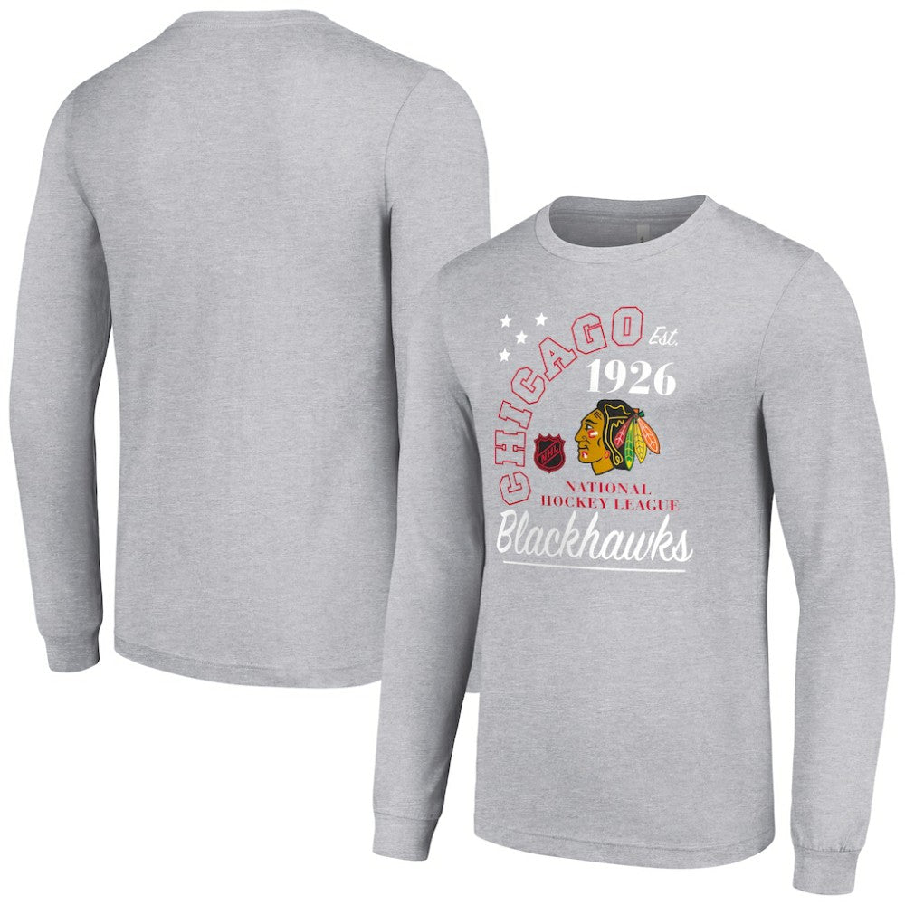 Chicago Blackhawks Starter Arch City Theme Graphic Long Sleeve T-Shirt - Heather Gray | US 200594648