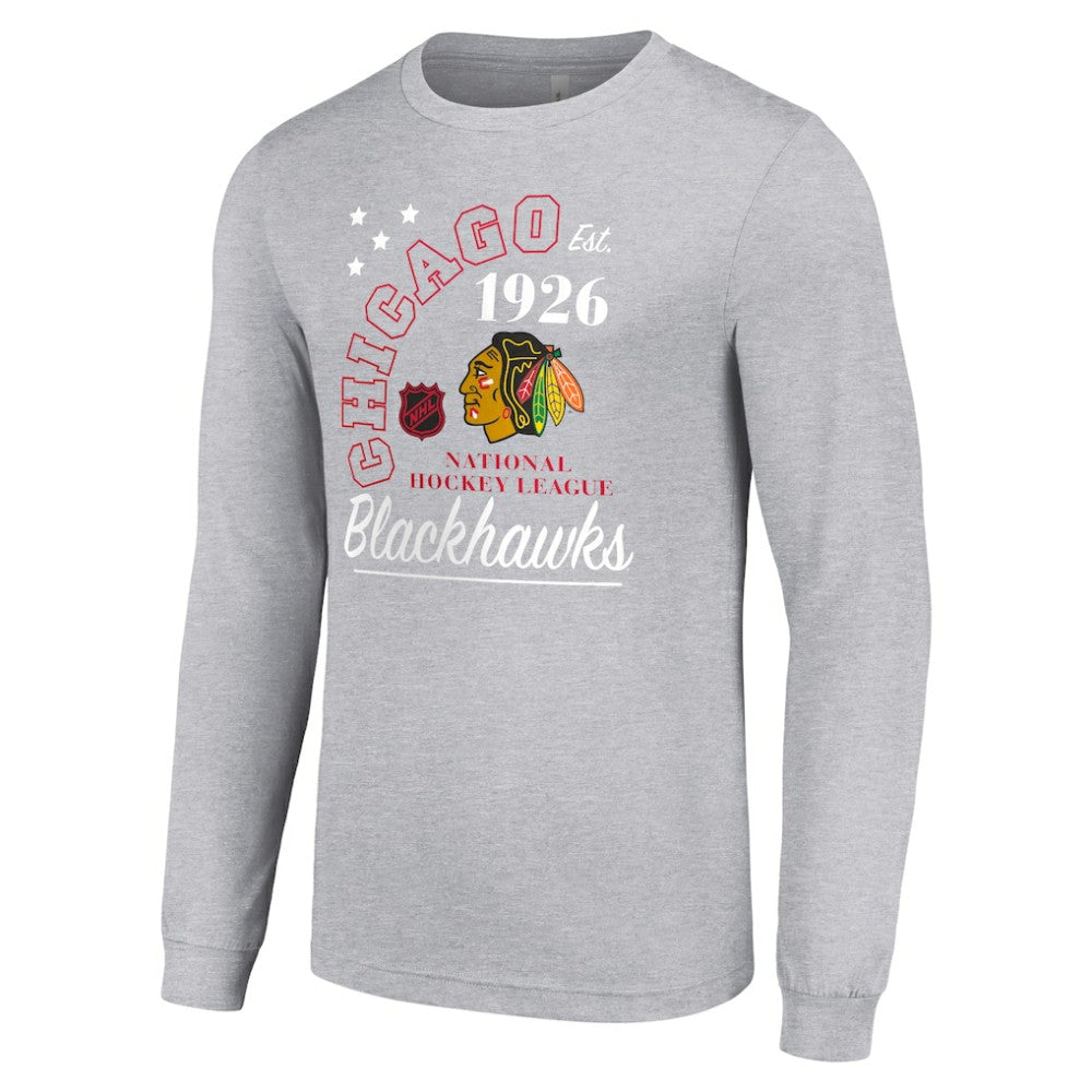 Chicago Blackhawks Starter Arch City Theme Graphic Long Sleeve T-Shirt - Heather Gray | US 200594648