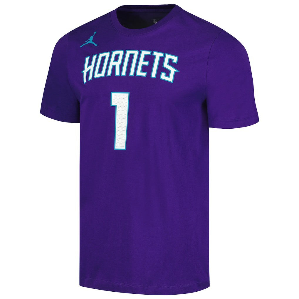LaMelo Ball Charlotte Hornets Jordan Brand 2022/23 Statement Edition Name & Number T-Shirt Purple outlet