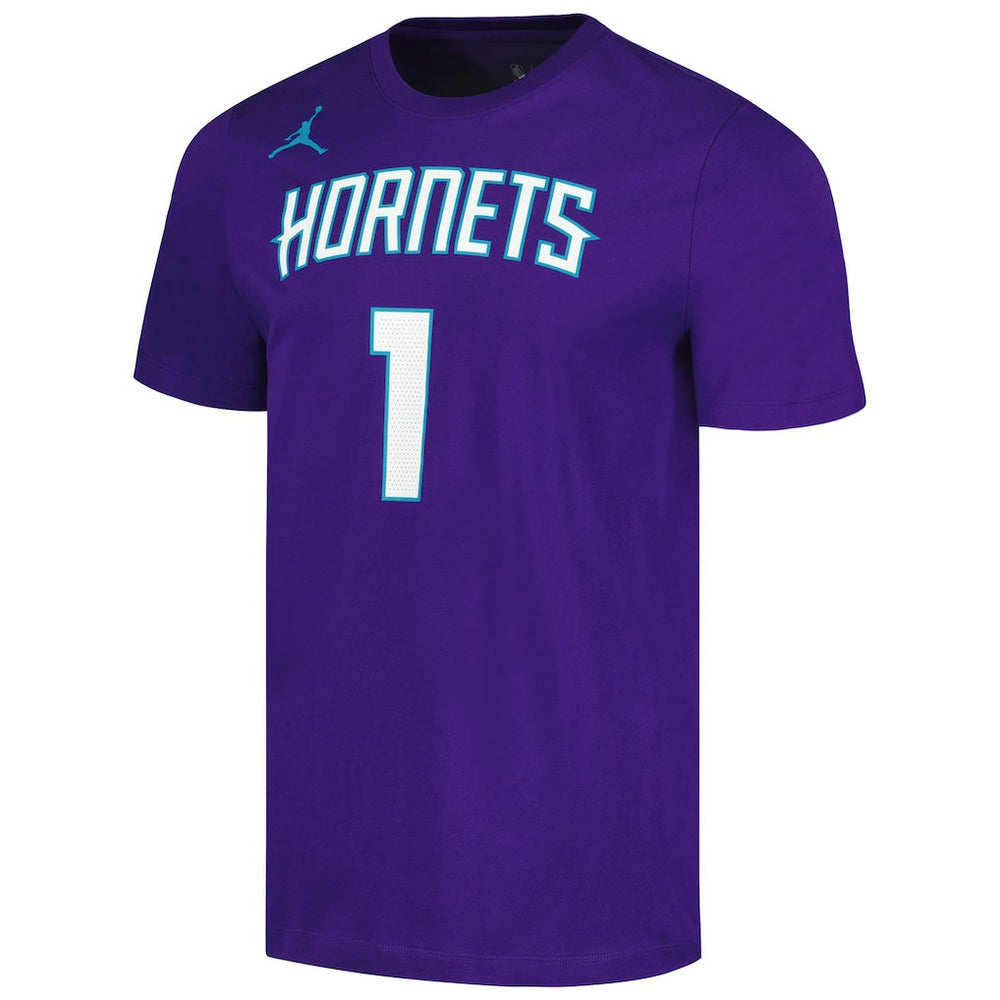 LaMelo Ball Charlotte Hornets Jordan Brand 2022/23 Statement Edition Name & Number T-Shirt Purple outlet