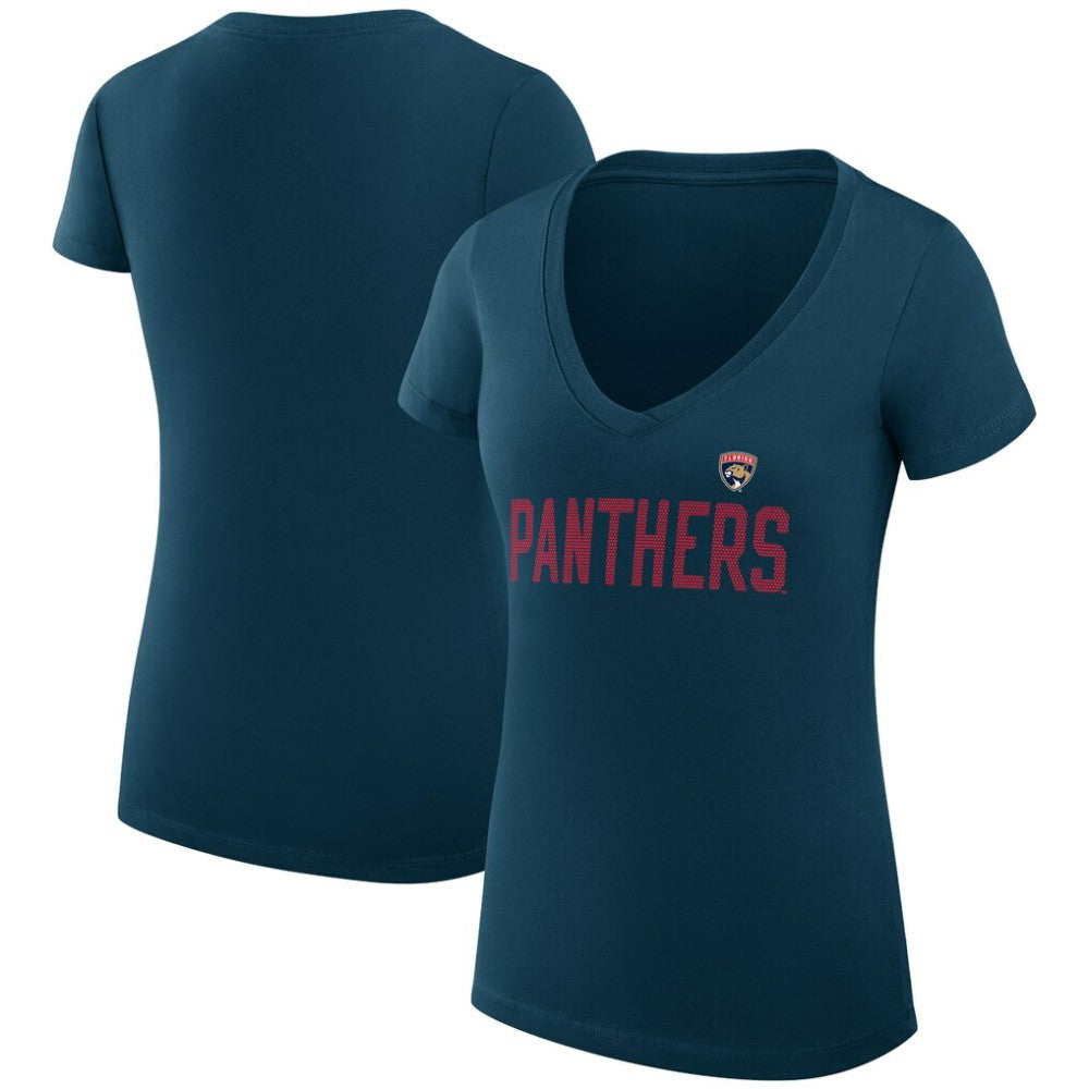 Florida Panthers G-III 4Her by Carl Banks Women's Super-Slim Fit Lightweight Dot Print Team V-Neck T-Shirt - Navy | US 200595303