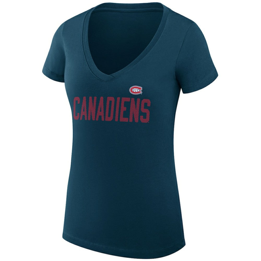 Montreal Canadiens G-III 4Her by Carl Banks Women's Super-Slim Fit Lightweight Dot Print Team V-Neck T-Shirt - Navy | US 200595304