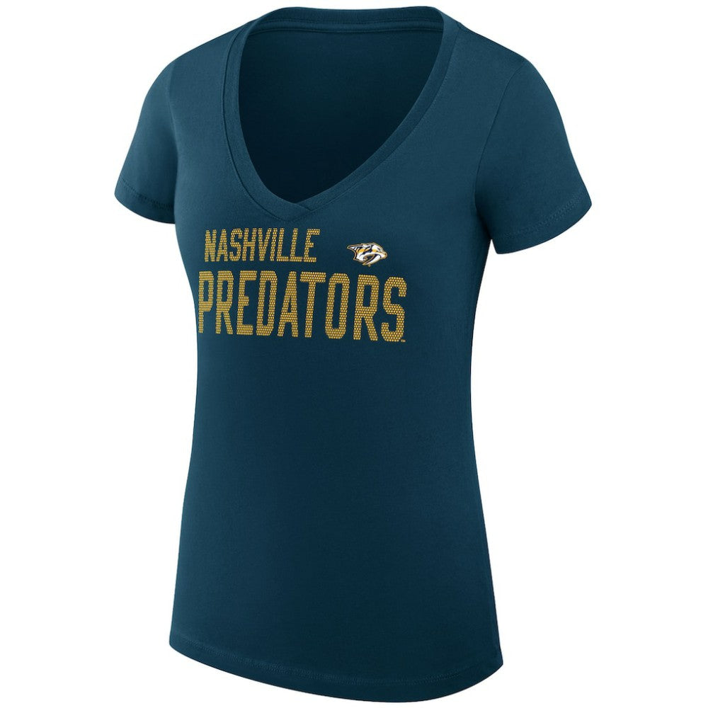 Nashville Predators G-III 4Her by Carl Banks Women's Super-Slim Fit Lightweight Dot Print Team V-Neck T-Shirt - Navy | US 200595305