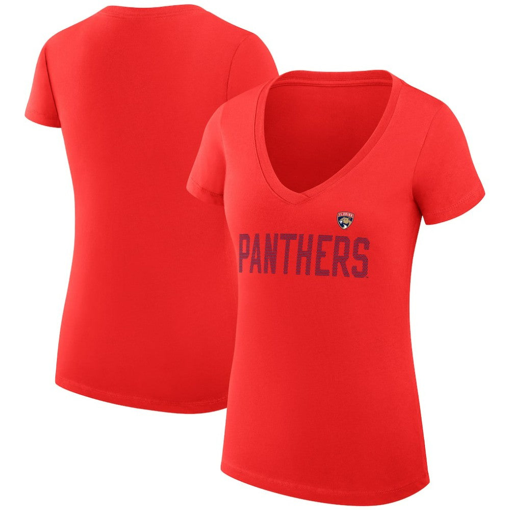 Florida Panthers G-III 4Her by Carl Banks Women's Super-Slim Fit Lightweight Dot Print Team V-Neck T-Shirt - Red | US 200595316