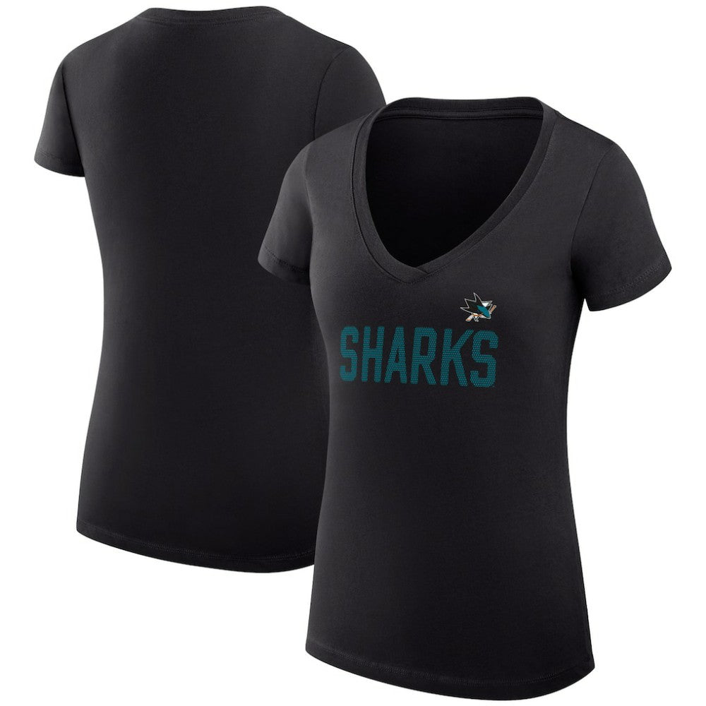 San Jose Sharks G-III 4Her by Carl Banks Women's Super-Slim Fit Lightweight Dot Print Team V-Neck T-Shirt - Black | US 200595338