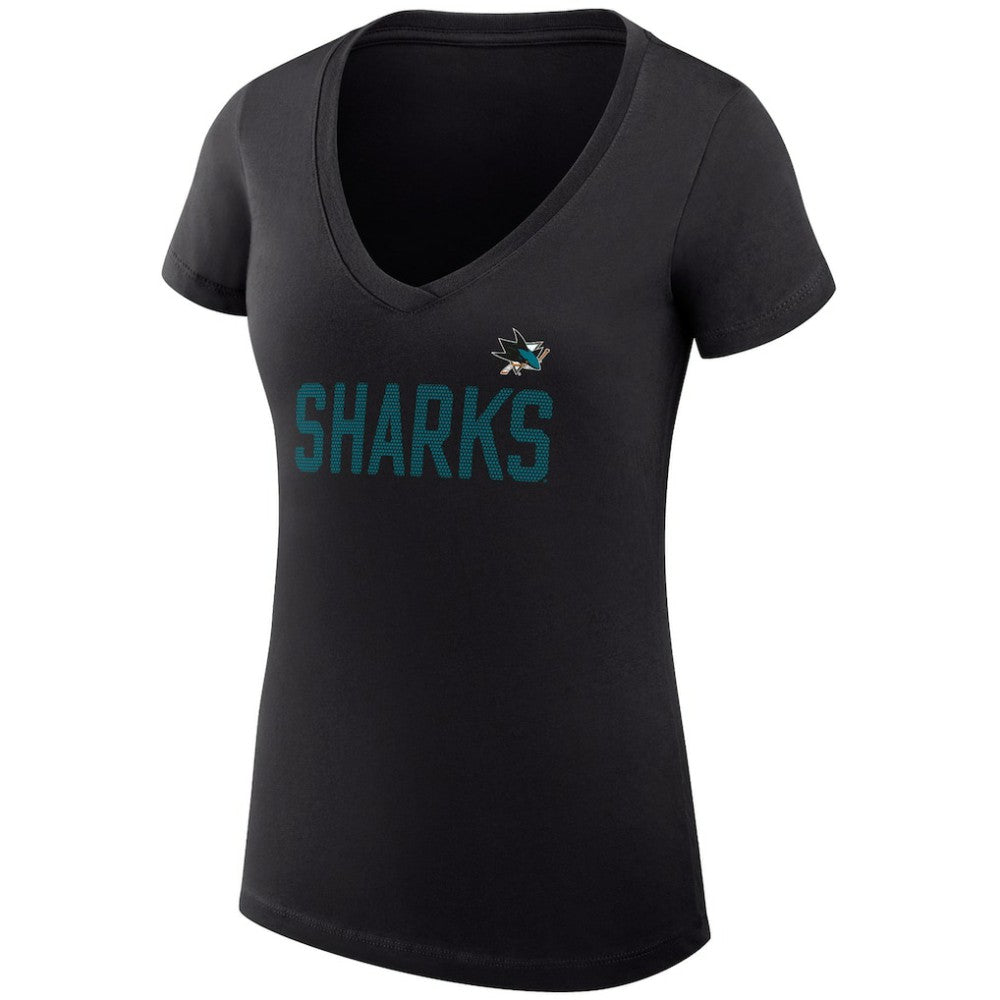 San Jose Sharks G-III 4Her by Carl Banks Women's Super-Slim Fit Lightweight Dot Print Team V-Neck T-Shirt - Black | US 200595338