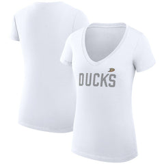 Anaheim Ducks G-III 4Her by Carl Banks Women's Super-Slim Fit Lightweight Dot Print Team V-Neck T-Shirt - White | US 200595366
