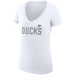 Anaheim Ducks G-III 4Her by Carl Banks Women's Super-Slim Fit Lightweight Dot Print Team V-Neck T-Shirt - White | US 200595366