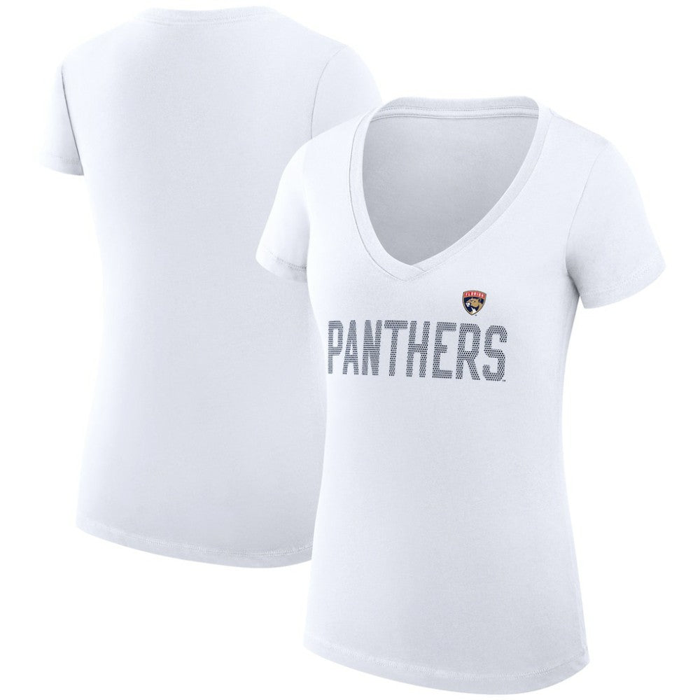 Florida Panthers G-III 4Her by Carl Banks Women's Super-Slim Fit Lightweight Dot Print Team V-Neck T-Shirt - White | US 200595382