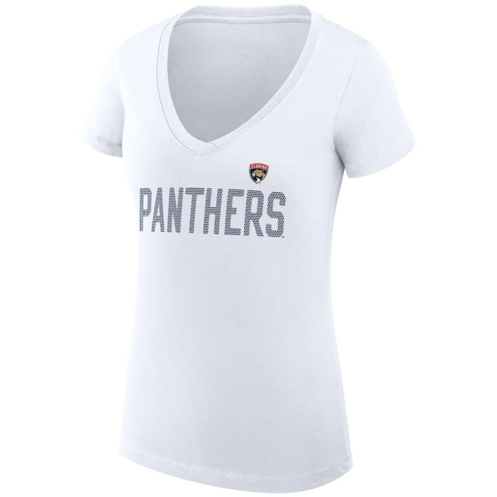 Florida Panthers G-III 4Her by Carl Banks Women's Super-Slim Fit Lightweight Dot Print Team V-Neck T-Shirt - White | US 200595382