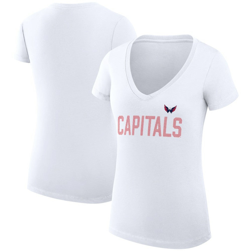 Washington Capitals G-III 4Her by Carl Banks Women's Super-Slim Fit Lightweight Dot Print Team V-Neck T-Shirt - White | US 200595401