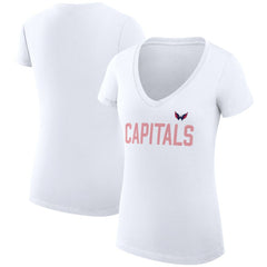 Washington Capitals G-III 4Her by Carl Banks Women's Super-Slim Fit Lightweight Dot Print Team V-Neck T-Shirt - White | US 200595401