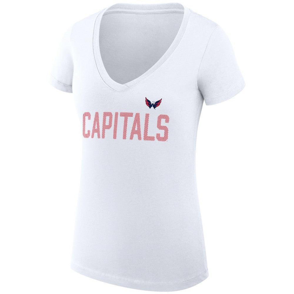 Washington Capitals G-III 4Her by Carl Banks Women's Super-Slim Fit Lightweight Dot Print Team V-Neck T-Shirt - White | US 200595401