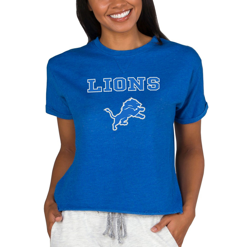 Detroit Lions Concepts Sport Women's Tri-Blend Mainstream Terry Short Sleeve Sweatshirt Top - Blue Tops