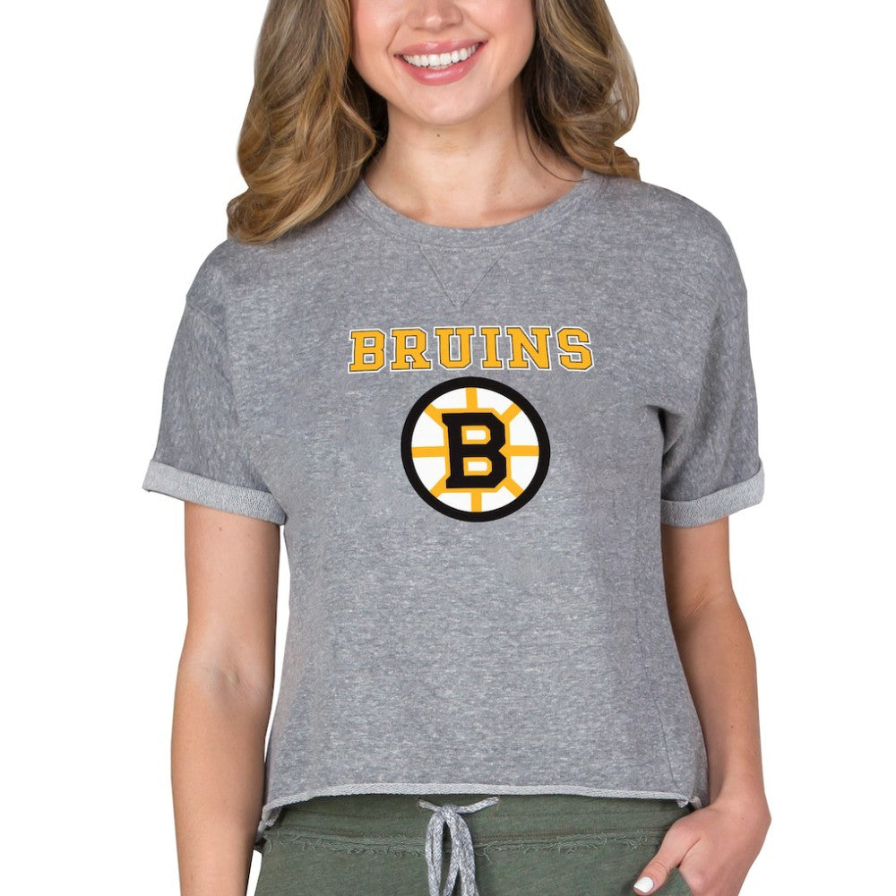 Boston Bruins Concepts Sport Women's Tri-Blend Mainstream Terry Short Sleeve Sweatshirt Top - Heather Gray | US 200596330