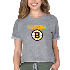 Boston Bruins Concepts Sport Women's Tri-Blend Mainstream Terry Short Sleeve Sweatshirt Top - Heather Gray | US 200596330