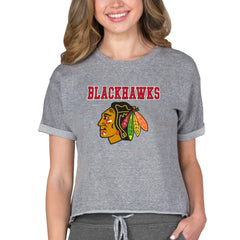 Chicago Blackhawks Concepts Sport Women's Tri-Blend Mainstream Terry Short Sleeve Sweatshirt Top - Heather Gray | US 200596332