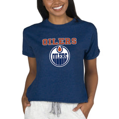 Edmonton Oilers Concepts Sport Women's Tri-Blend Mainstream Terry Short Sleeve Sweatshirt Top - Navy | US 200596335