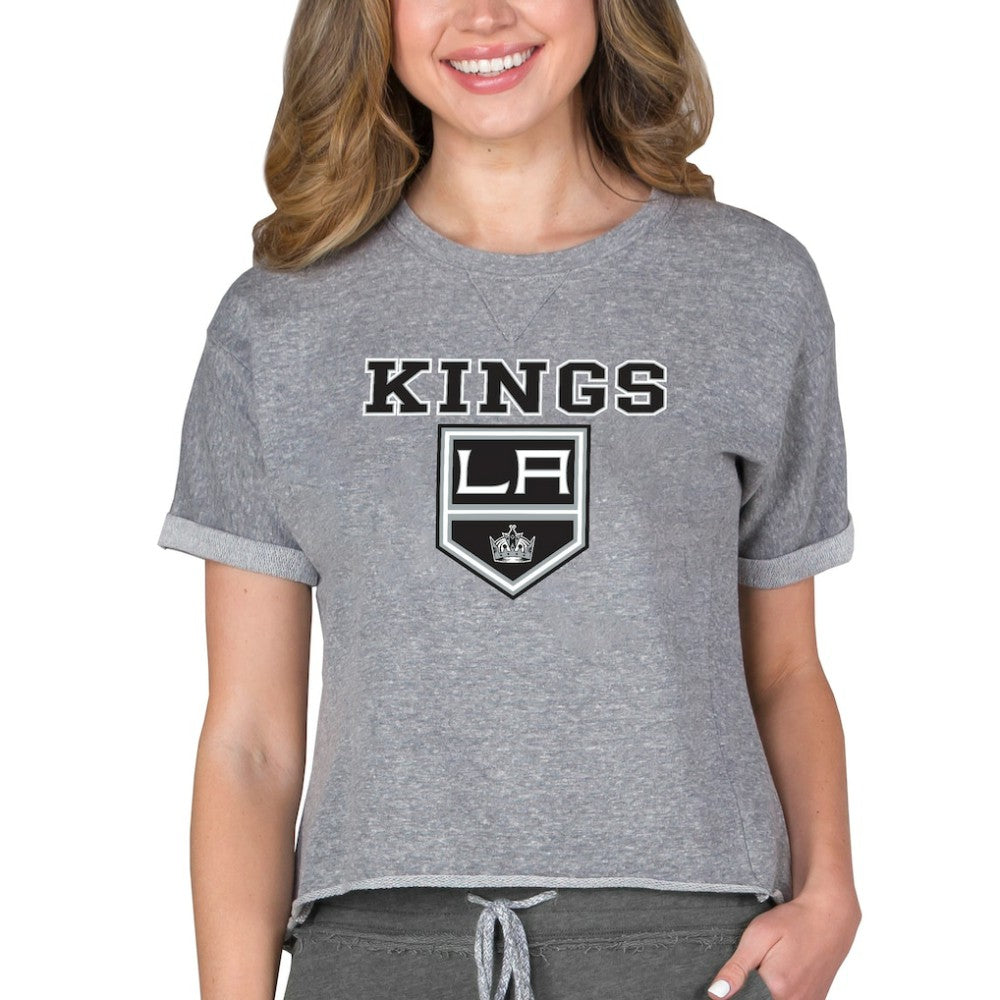 Los Angeles Kings Concepts Sport Women's Tri-Blend Mainstream Terry Short Sleeve Sweatshirt Top - Heather Gray | US 200596336