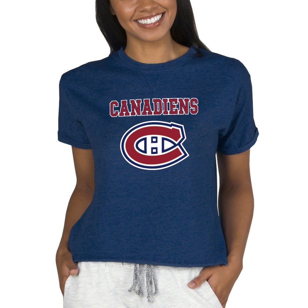 Montreal Canadiens Concepts Sport Women's Tri-Blend Mainstream Terry Short Sleeve Sweatshirt Top - Navy | US 200596338