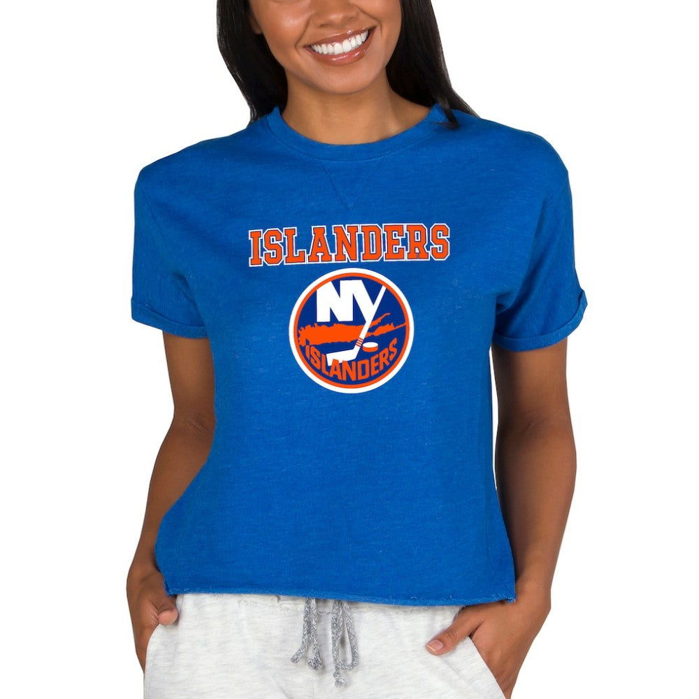 New York Islanders Concepts Sport Women's Tri-Blend Mainstream Terry Short Sleeve Sweatshirt Top - Royal | US 200596339