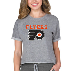 Philadelphia Flyers Concepts Sport Women's Tri-Blend Mainstream Terry Short Sleeve Sweatshirt Top - Heather Gray | US 200596341