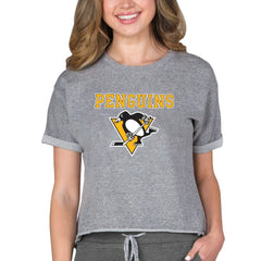 Pittsburgh Penguins Concepts Sport Women's Tri-Blend Mainstream Terry Short Sleeve Sweatshirt Top - Heather Gray | US 200596342