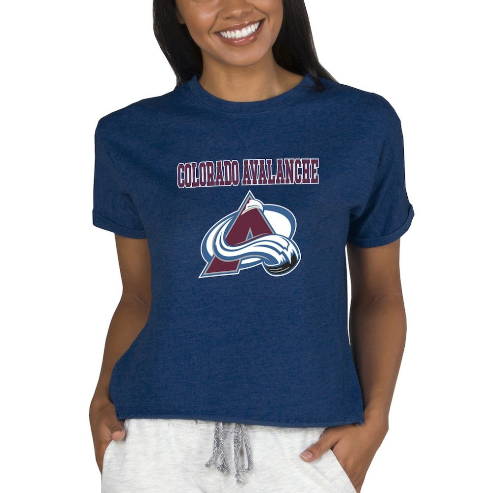 Colorado Avalanche Concepts Sport Women's Tri-Blend Mainstream Terry Short Sleeve Sweatshirt Top - Navy | US 200596343