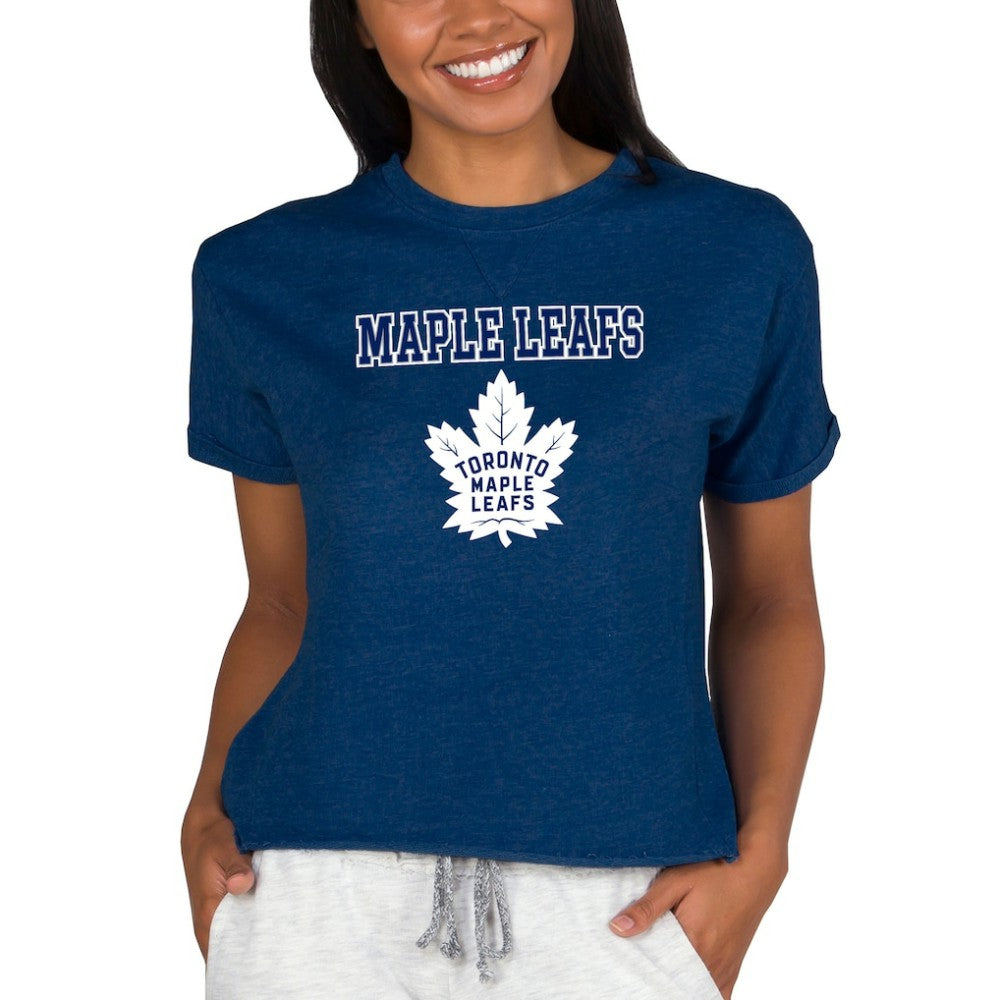 Toronto Maple Leafs Concepts Sport Women's Tri-Blend Mainstream Terry Short Sleeve Sweatshirt Top - Navy | US 200596345
