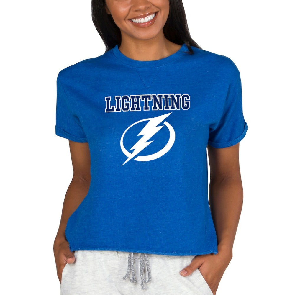 Tampa Bay Lightning Concepts Sport Women's Tri-Blend Mainstream Terry Short Sleeve Sweatshirt Top - Royal | US 200596350