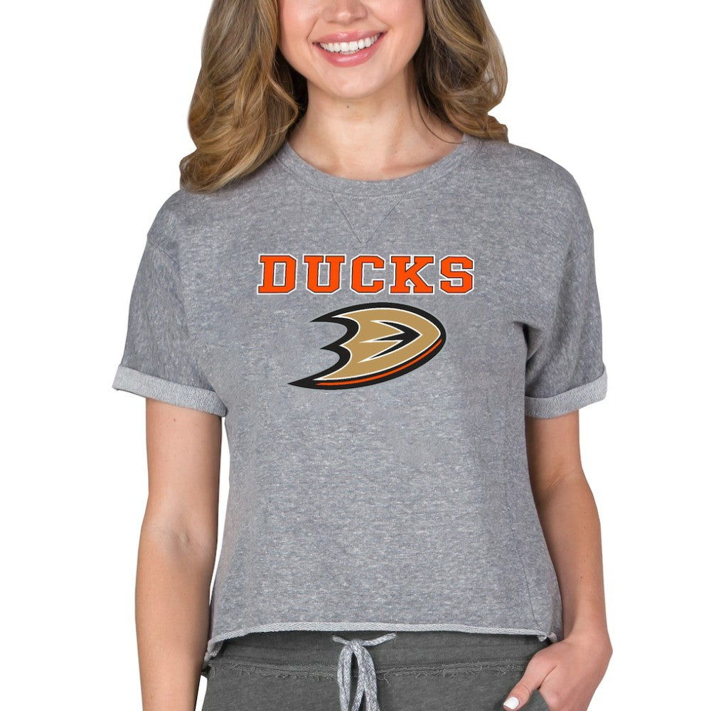 Anaheim Ducks Concepts Sport Women's Tri-Blend Mainstream Terry Short Sleeve Sweatshirt Top - Heather Gray | US 200596351