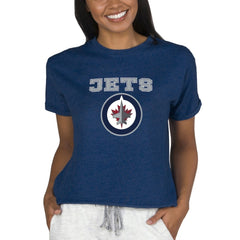 Winnipeg Jets Concepts Sport Women's Tri-Blend Mainstream Terry Short Sleeve Sweatshirt Top - Navy | US 200596358